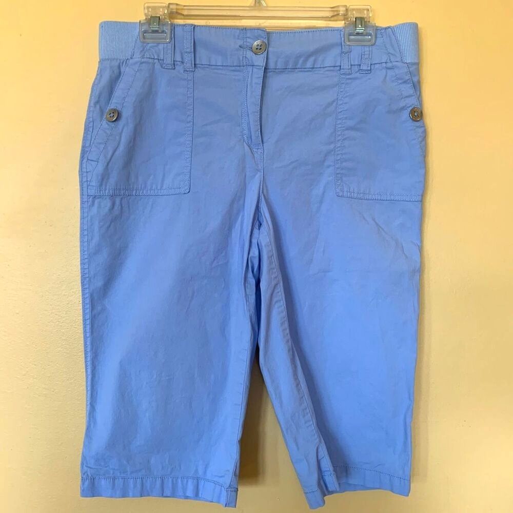 Chico’s Chino Shorts Bermudas Size 4 Blue Casual Elastic Waist Shorts